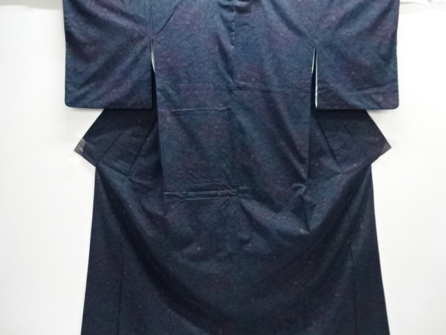 アンティーク　花模様織り出し本真綿結城紬着物